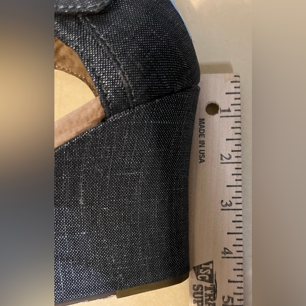 TOMS Sienna Wedge Black Metallic Denim Sandal size 7.5W - Picture 13 of 14